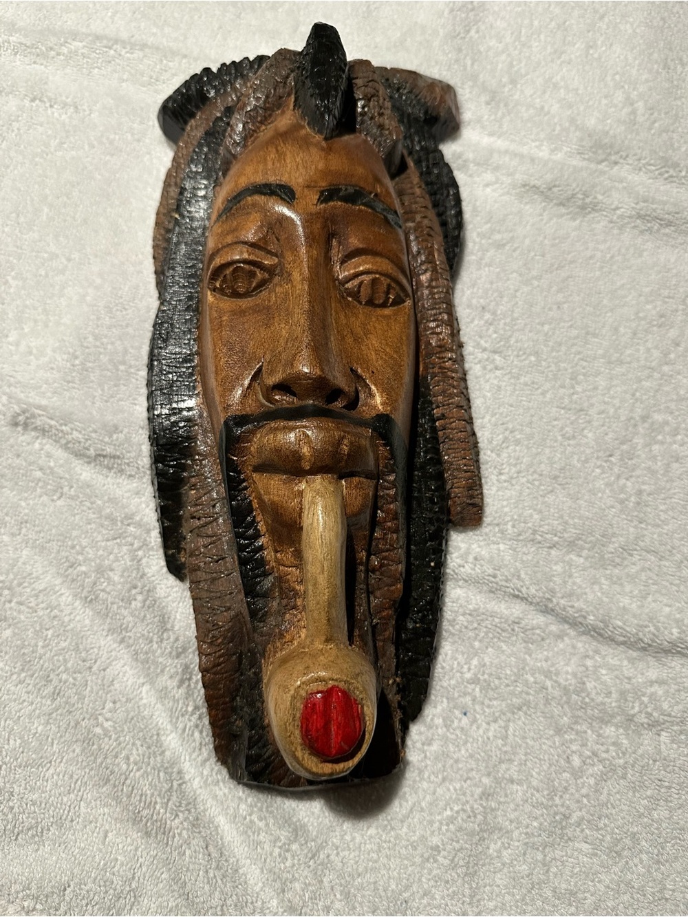 Hand Carved Wood Jamaican Rastafarian- Brown & Black